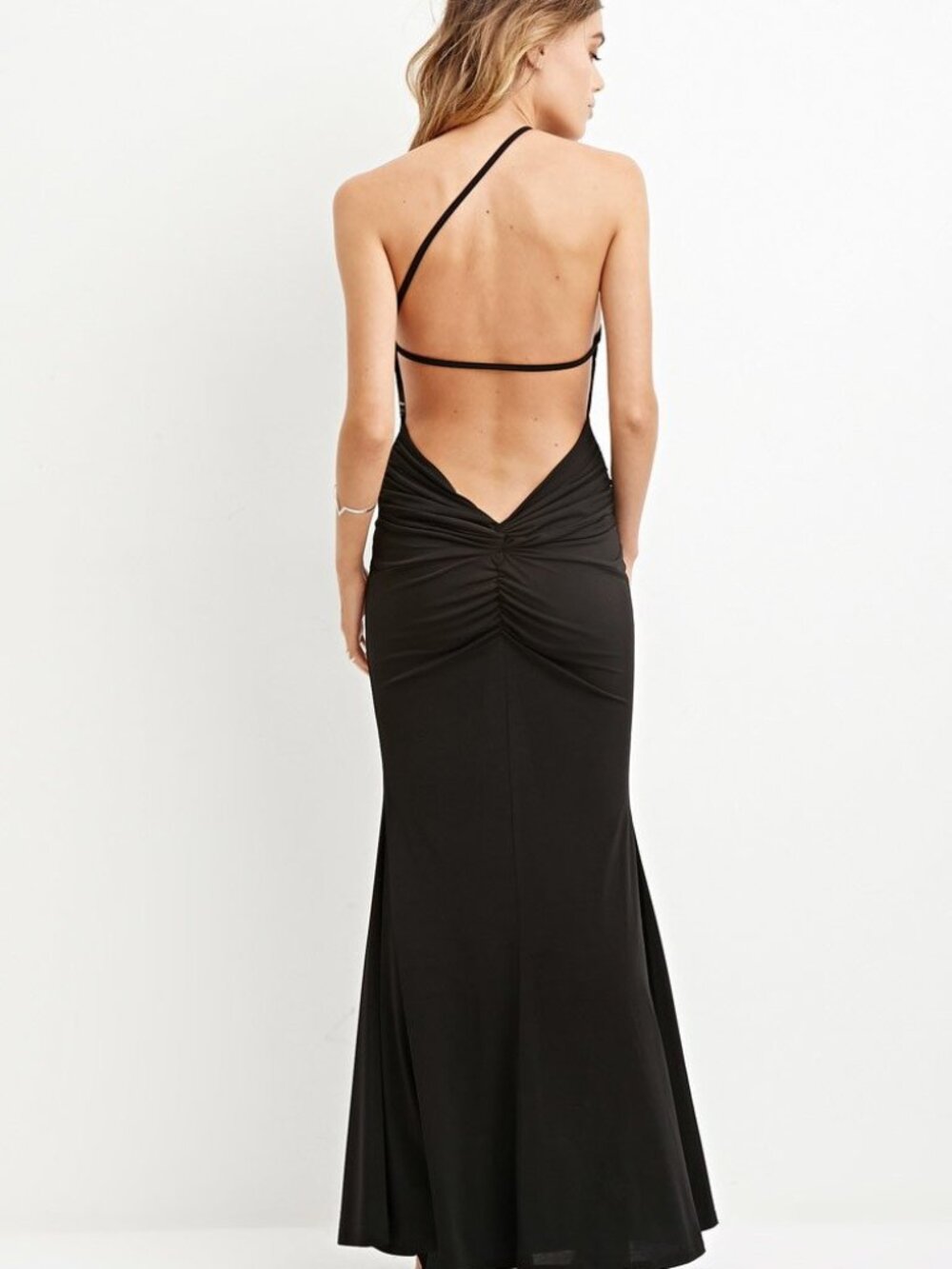 Forever 21 Black One SHoulder Ruched Maxi Dress Large L